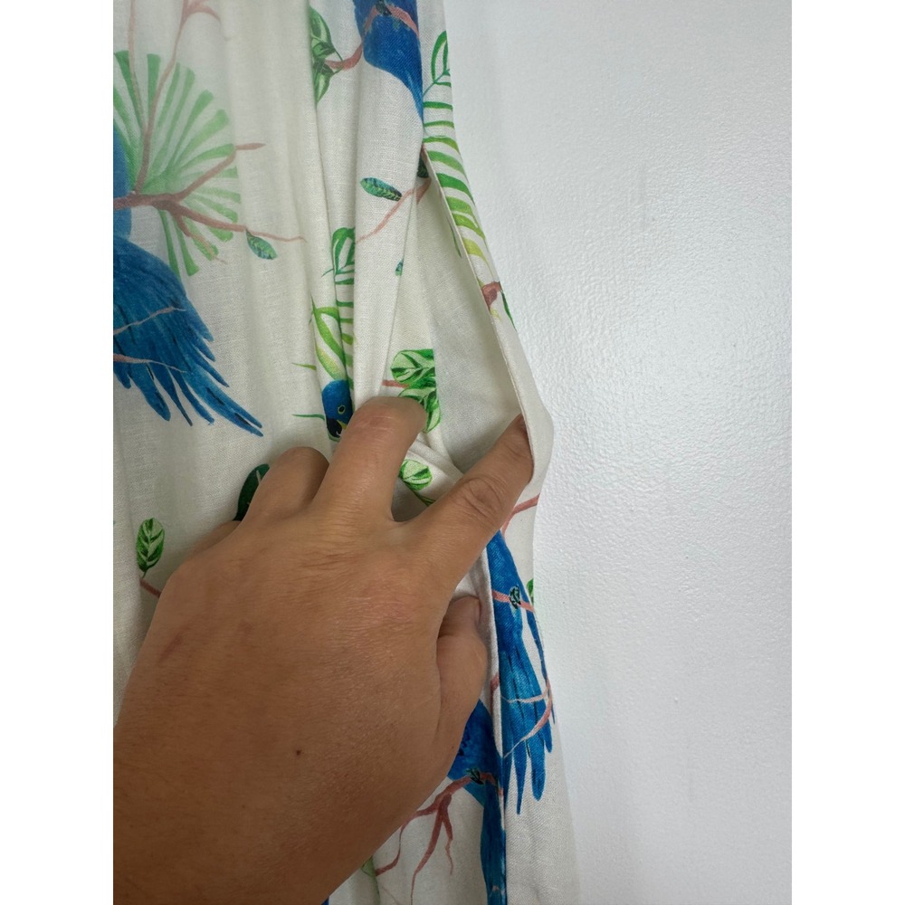 Tropical Farm Rio Womens S Strapless Jumpsuit White Blue Macaw Linen Blend Tie - Picture 9 of 13